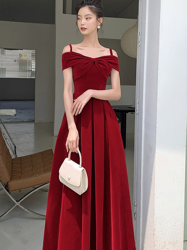 Sling off-shoulder engagement dress women's niche toast bride A- shaped wedding banquet back door dress