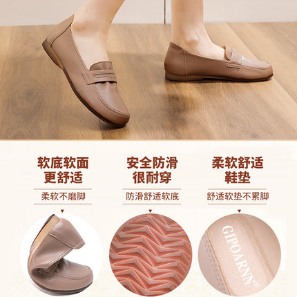 Mom's Shoes for Middle-Aged Women 2026 New Style Non-Slip Comfortable Spring and Autumn Flat Shoes for Middle-Aged and Elderly People Soft-Soled Leather Shoes