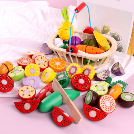 Wooden Children's Play-house Simulation Fruit and Vegetable Cutting Music Baby Kitchen Cutting Watch Game Vegetable in stock
