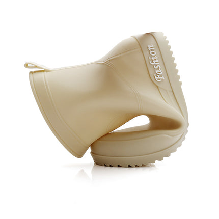 Rain Boots, Women's Mid-Calf Shoes, Adult Women's Shoes, High-Top Non-Slip Shoes, Work Rubber Shoes, Women's Waterproof Low-Heeled Shoes with Removable Cotton Lining