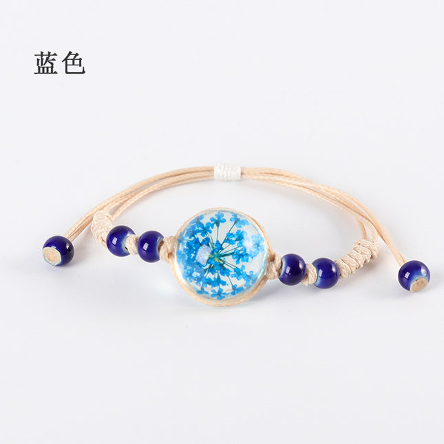 Gypsophila Dried Flower Bracelet for Girls, Students, Best Friends, Couples Gift, Glass Ball Eternal Real Flower Ceramic Couple Bracelet