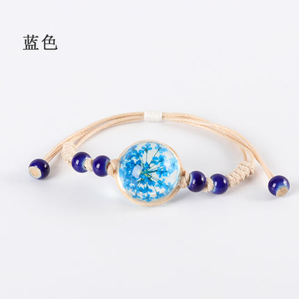 Gypsophila Dried Flower Bracelet for Girls, Students, Best Friends, Couples Gift, Glass Ball Eternal Real Flower Ceramic Couple Bracelet