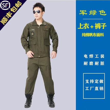 Army green overalls suit men's autumn work wear-resistant anti-scalding long sleeve welder labor protection clothing workshop Tooling Tooling
