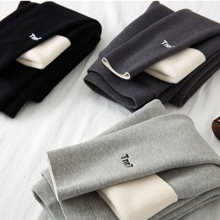 Source Gray Vertical Pattern Warm Plus Velvet Leggings for Women's Outer Wear in Autumn and Winter Thickened High Elastic High Waist Slimming Dropshipping