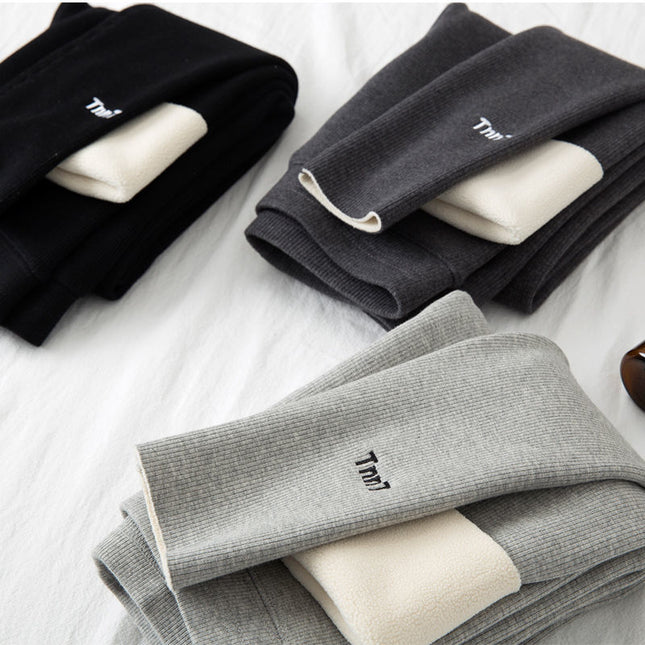 Source Gray Vertical Pattern Warm Plus Velvet Leggings for Women's Outer Wear in Autumn and Winter Thickened High Elastic High Waist Slimming Dropshipping
