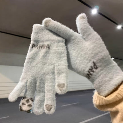 Gloves women's winter fleece-lined thick warm Korean cute riding electric car lovers cold thick five-finger touch screen wholesale