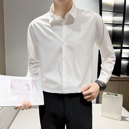 Light Mature Korean Style Long Sleeve Shirt Men's High Quality Four-sided Spring and Autumn New High-grade Draped Shirt Fashionable Casual