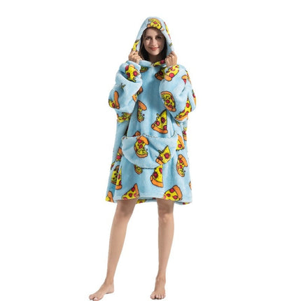 Cross-border New Printed Flannel Pullover Adult Cotton Velvet Lazy Clothing Cape Nightgown Warm Thickened Cold-proof Clothing