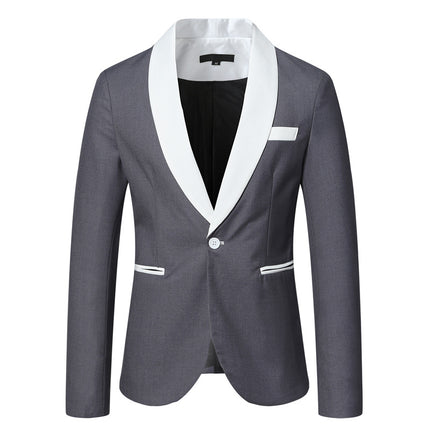 Autumn and Winter new men's casual contrast color green collar suit 9876-90