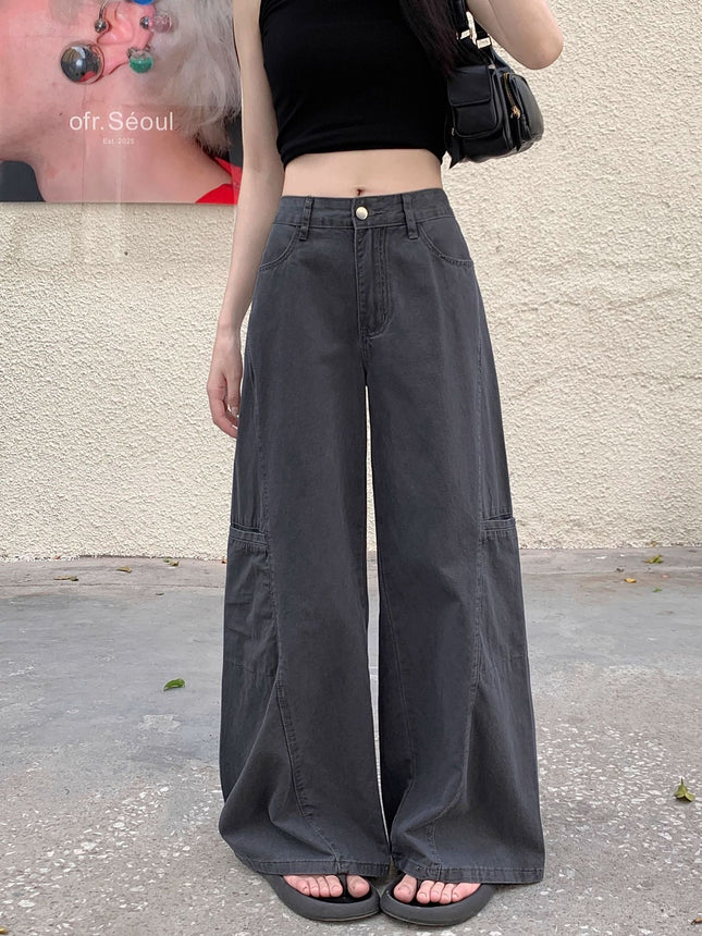 Commuting Loose High-Waisted Wide-Leg Jeans Spring and Autumn New Workwear Design Niche Floor-Length Jeans