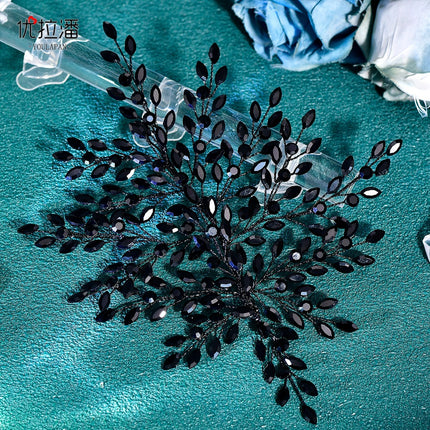 Youlapan European and American Bridal Headband with Heavy Black Rhinestone Hair Accessories, Versatile Halloween Hair Accessory Hp853