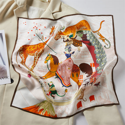 Zoo Selfie Print 100% Mulberry Silk Scarf Spring & Fall Decorative Neck Scarf Silk Scarf 53cm Square Scarf