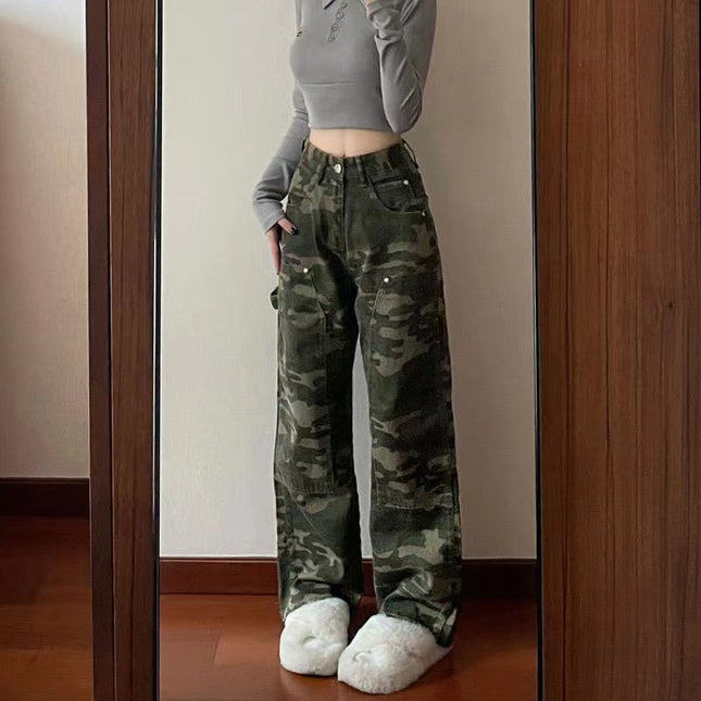 Hip Hop Camouflage Wide Leg Jeans Women / Jean camouflage large jambe femme Hip Hop