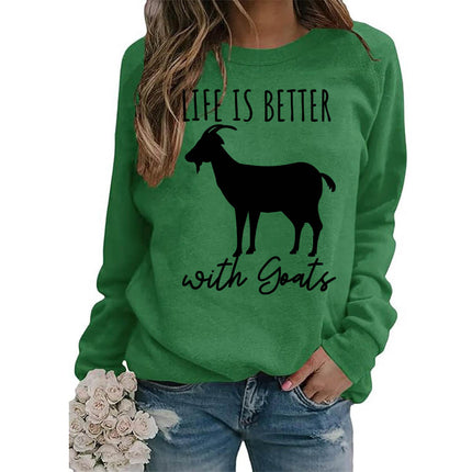 Foreign trade source life is better sheep printed round neck jacket sweater European size ladies coat long sleeve cross-border