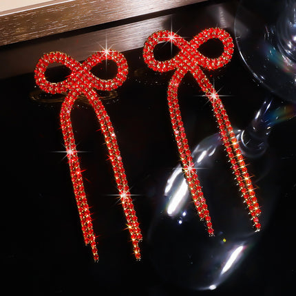 Shein Explosive Bow Long Tassel Earrings Women's Personality Super Flash Rhinestone Bride Wedding All-match Ear Jewelry