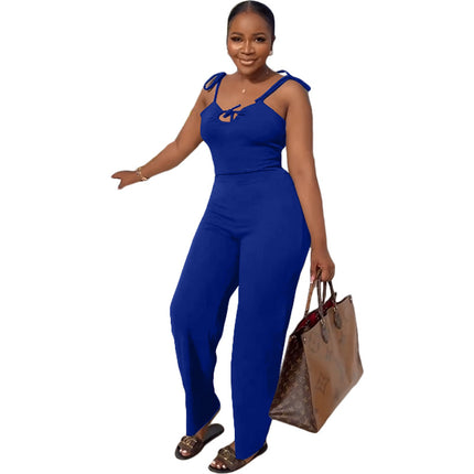 Spring and Summer 2023 New All-match European and American Fashion Sexy Casual Women's Sleeveless Strap Solid Color Trousers Jumpsuit