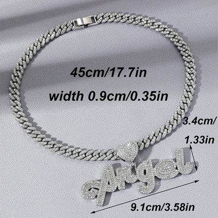 Foreign trade Europe and the United States new full diamond letters ANGEL ANGEL pendant grass font name hip-hop necklace jewelry