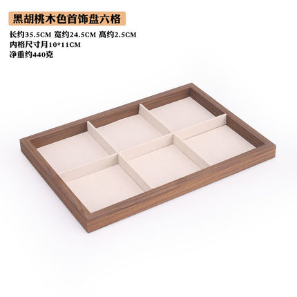 Black walnut wood grain jewelry plate ring necklace bracelet display box white flannel jewelry storage rack
