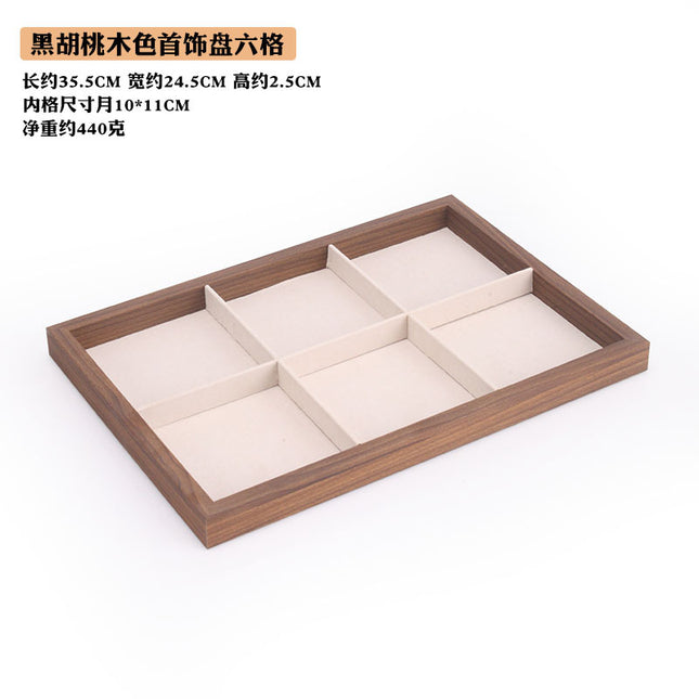 Black walnut wood grain jewelry plate ring necklace bracelet display box white flannel jewelry storage rack