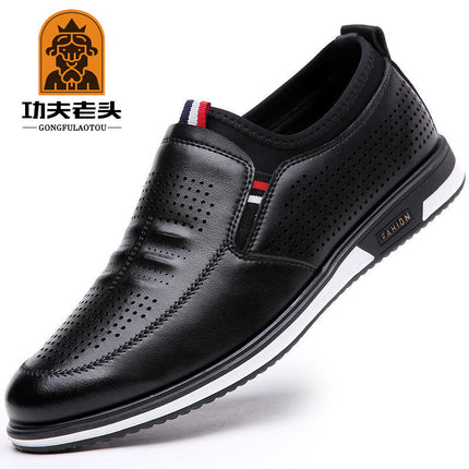 Cross-border Men's Shoes Casual All-match Sneakers Low-top Korean Style White Shoes Genuine Leather Cowhide British Height-increasing Leather Shoes for Men
