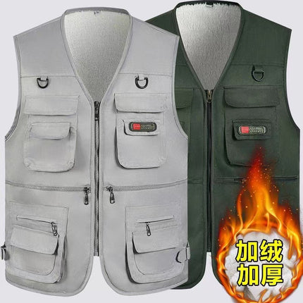 Men's Vest for Spring and Autumn, Padded for Middle-Aged and Elderly Men, Multi-Pocket Vest, Outdoor Fishing Casual Wear, Dad's Vest