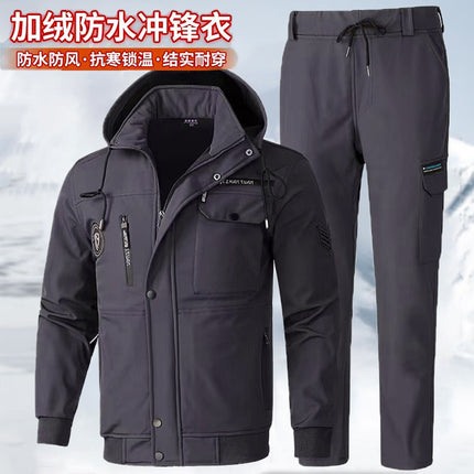 New Autumn and Winter Workwear Suit for Men, Fleece-Lined, Thickened, Cold-Proof, Warm, Dirt-Resistant, Wear-Resistant, Camouflage Workwear