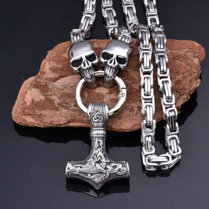 Explosions retro hammer pendant skull necklace stainless steel chain Viking Nordic Gothic jewelry wholesale