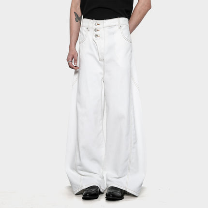 American Retro Loose Distressed Washed Black Wide-Leg Scimitar Pants Unisex Versatile Floor-Length Straight Denim Trousers Trendy