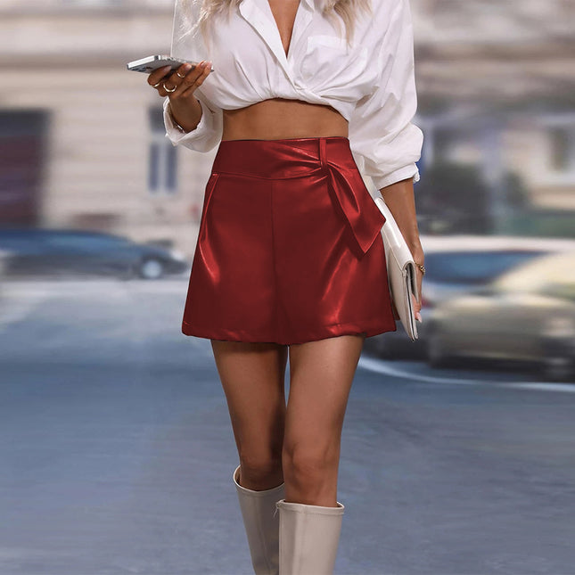 Cross-border PU Shorts Women's European and American Ins Style Casual Shorts Women's Zipper Amazon Independent Station Best Selling DK10