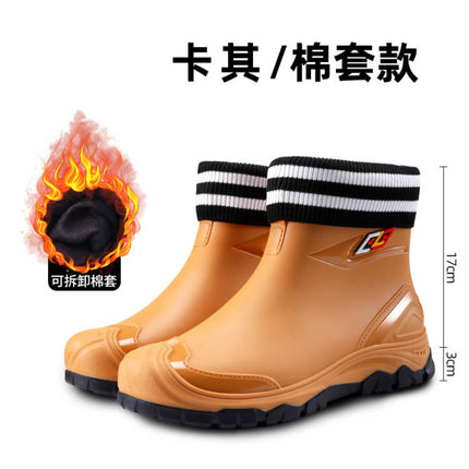 Men's Velvet Short Rain Boots 2025 New Style Anti-Slip Waterproof Wear-Resistant Water Boots Rain Boots Fishing Work Rubber Shoes for Men