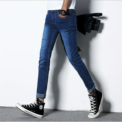 Spring and autumn men's jeans men's Korean version of slim elastic leggings autumn and winter straight trousers a generation of hair