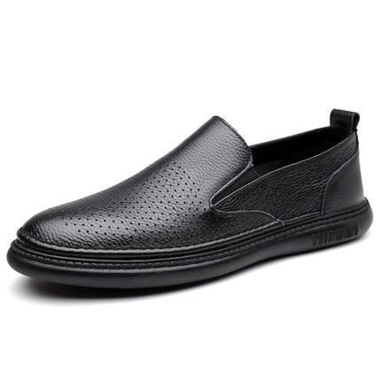 Men's Genuine Leather Shoes 2026 Summer New Style Breathable Hollow Slip-On Loafers Trendy Men's Soft Shoes