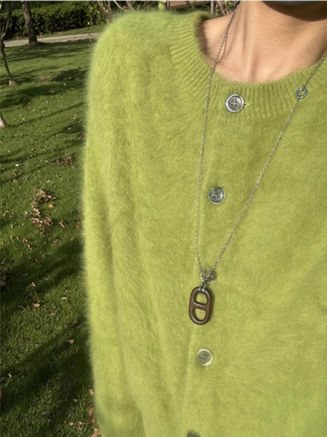 Milk Hoo Hoo Soft Waxy Green Imitation Mink Cashmere Sweater Coat Women's Autumn and Winter Lazy Wind Loose Outer Wear Knitted Cardigan
