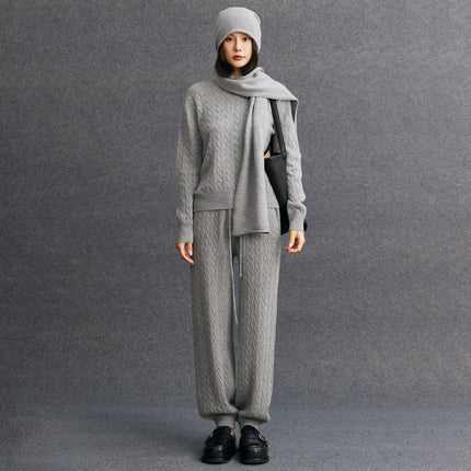 Autumn and Winter Versatile Cashmere Women's Fashion Casual New Simple Urban Cable Cashmere Pants Sweatpants Retro Style