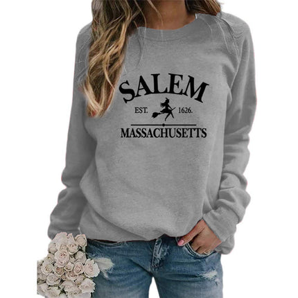 SALEM EST 1626 MASSACHUSETTS Print Round Neck Sweat Top Women plus size Cross Border