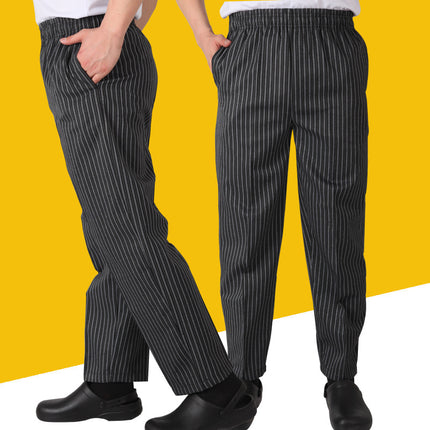 Wholesale Spot Hotel Restaurant Striped Chef Work Pants Elastic Band Elastic Black Waiter Overalls Customized
