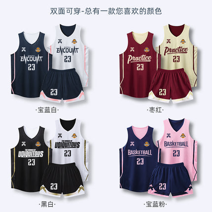 Double-Sided Basketball Uniform Suit Men's Printed Number Game Team Uniform Reversible American Jersey Adult Sports Training Uniform Vest