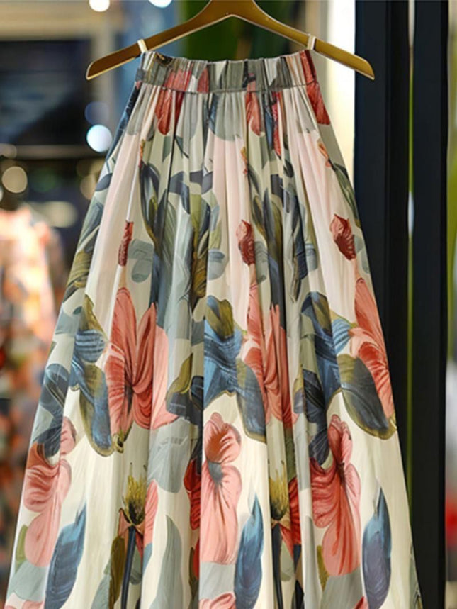 French-Style Pear-Shaped Figure Niche Fairy Ultra-Fairy High-End Printed High-Waisted A-Line Skirt for Women in Summer