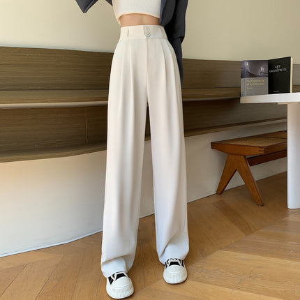 High-End Women's Suit Pants Spring and Summer New High-Waisted Drape Wide-Leg Pants Loose Double-Button Slimming Narrow Floor-Length Trousers