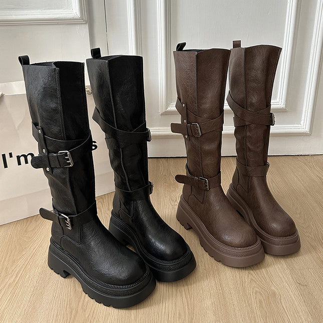 Cowhide Version ~ Thick-Soled Height-Increasing Boots 2025 New Women's Autum Versatile Retro Over-The-Knee Boots Knight Boots