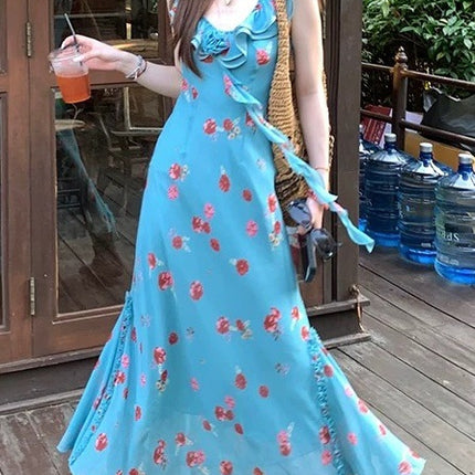 [3.7 10: 00 a.m.] im dress to Twilight Rose Garden ~ V Collar Ruffled Flower Chiffon Holiday Feeling