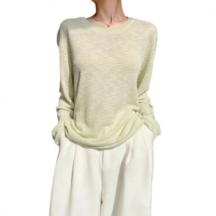Spring and Autumn New Pullover Loose Lazy Long Sleeve Design Thin Sunscreen Knitted Blouse Women's T-Shirt Outer Top