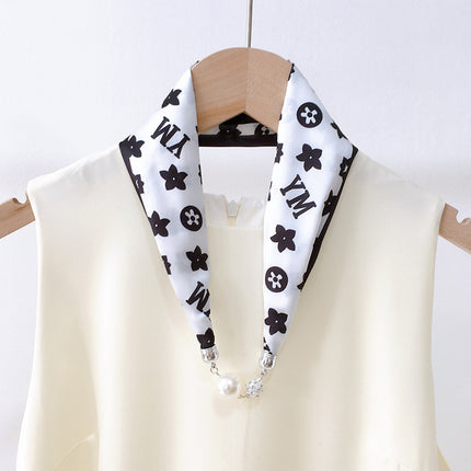 2026 New Magnetic Buckle Small Silk Scarf with Geometric Patterns and Rhinestones, Magnetic Necklace Scarf, Women's Hairband Scarf