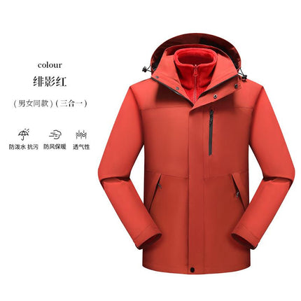 Two-piece three-in-one assault jacket printed logo silver fox velvet liner detachable outdoor windproof jacket for men and women