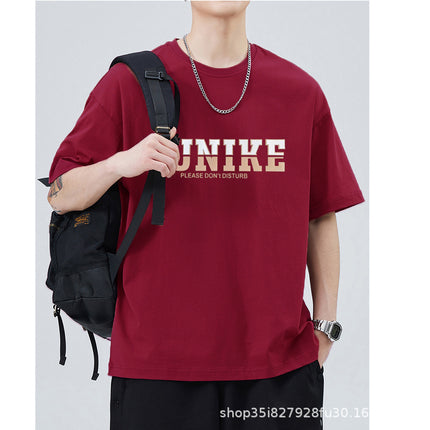 High-end three-pin cotton short-sleeved T-shirt men's three-dimensional flocking brushed silicone design top American fashion brand T-shirt