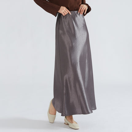 Silky Double-Sided Satin Floor-Length Skirt for Women High-Waisted Textured Elastic Waist Fishtail Long Skirt