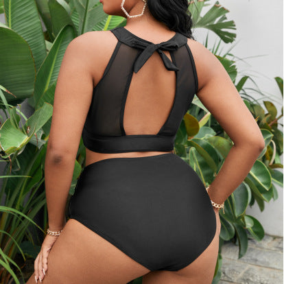 2025 New European and American Swimsuit Women's Cross-Border Separates Large Size Triangle Women's Halter Neck Belt Bikini Fat Woman Swimsuit