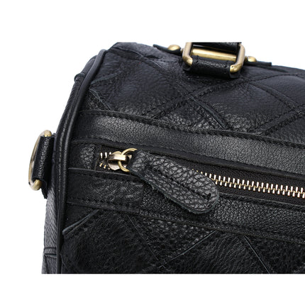 Genuine Leather Cowhide Box Bag Black Colorful Contrast Stitching / Sac Boîte Cuir Véritable Vachette Noir Multicolore Coutures
