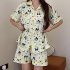 259 - yellow ma meiji # short sleeve & shorts set / L (with eye mask)