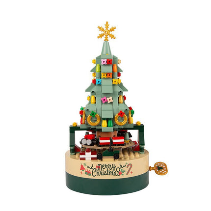 [Free Shipping] Genuine Jiaqi 1302 Colorful Christmas Tree Building Blocks Rotating Music Box Chinese Christmas Building Blocks Gift